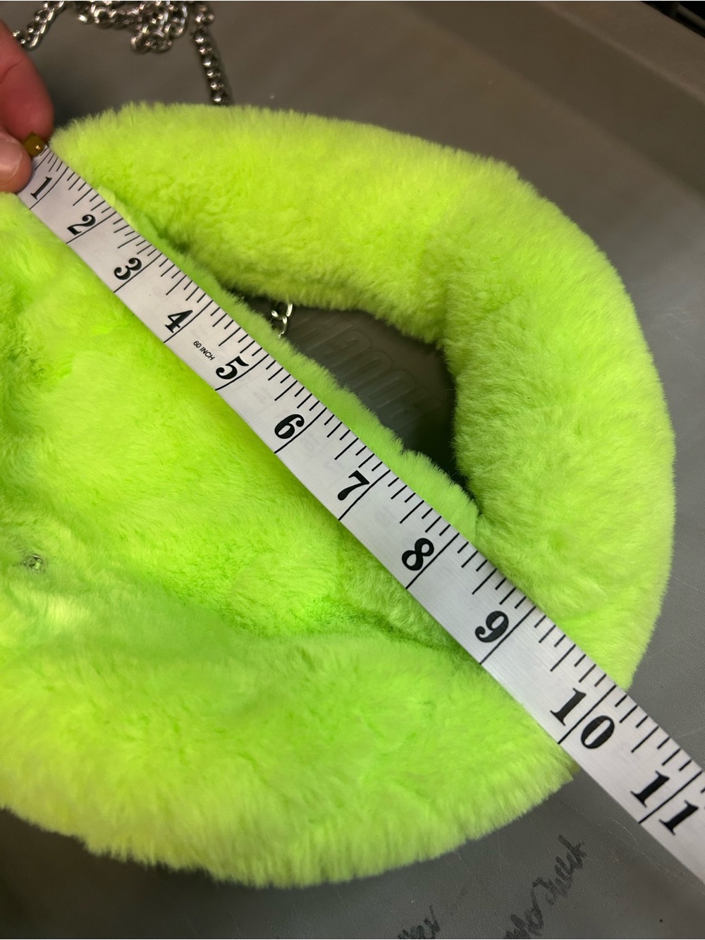 Faux Fur Chain Shoulder Bag in Neon Green plushy soft Dolls Kill style club rave - Picture 8 of 9